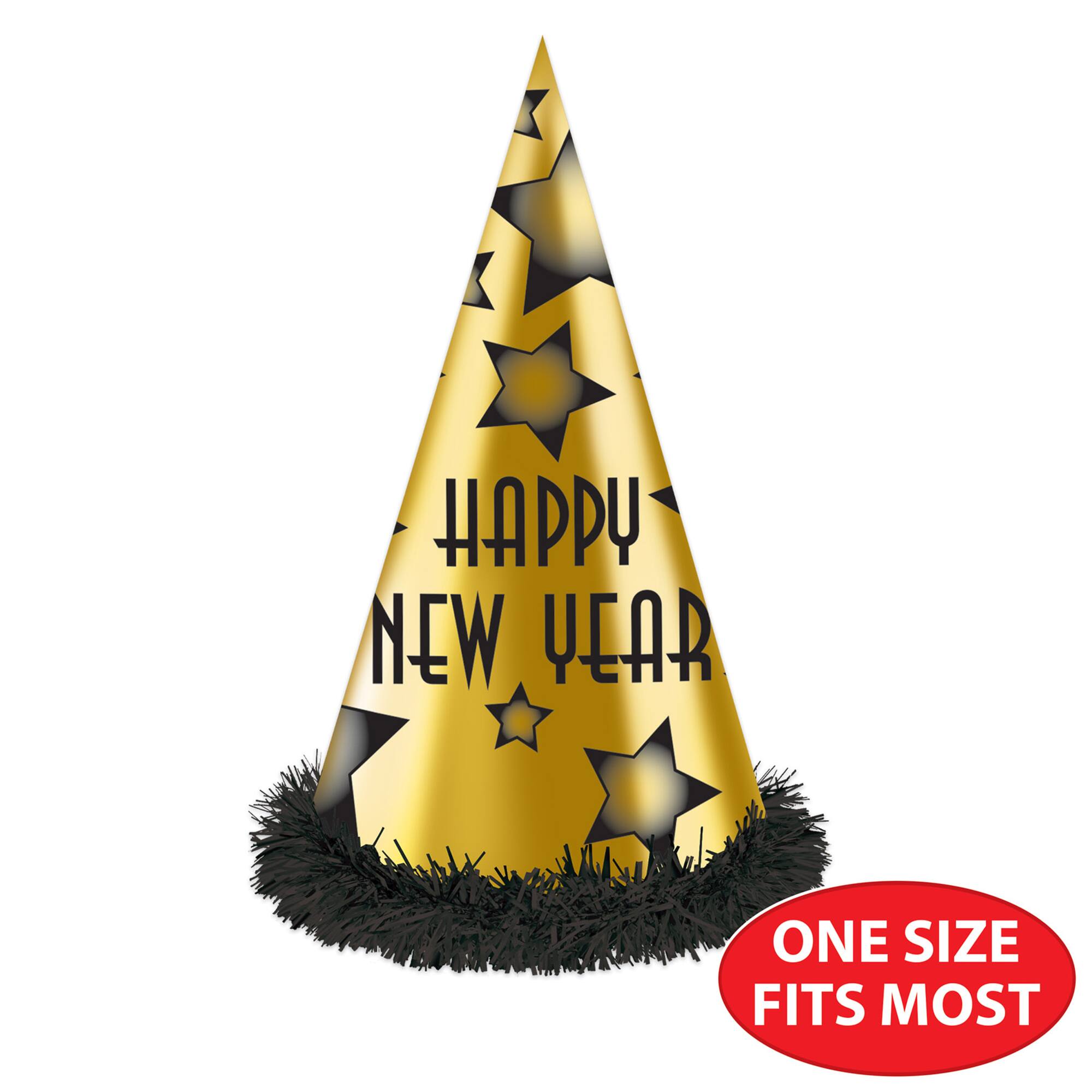 Beistle Black & Gold Happy New Year Party Hats, 25ct.